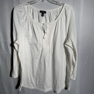 Lauren Ralph Lauren Women’s Peasant Top XL White Boho Tassel Long Sleeve Tunic